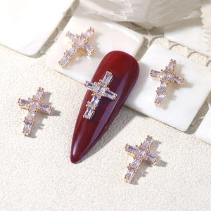 LX2 #505-509 2PCS Gold Rhinestone Cross Charm