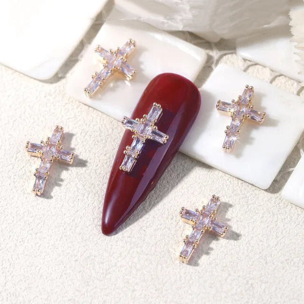 LX2 #505-509 2PCS Gold Rhinestone Cross Charm