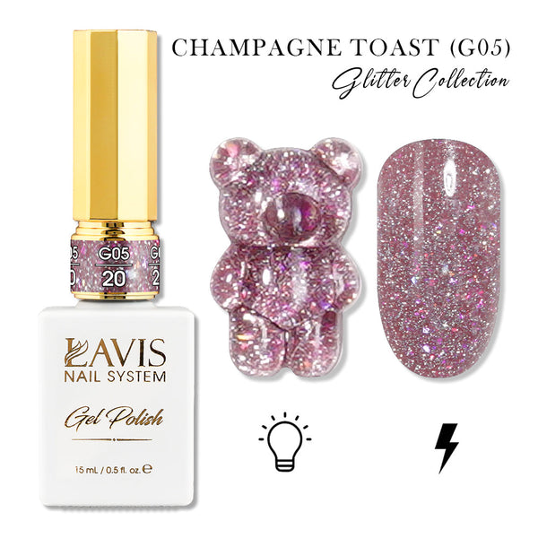 LAVIS Glitter G05 - 20 - Gel Polish 0.5oz - Champagne Toast Glitter Collection