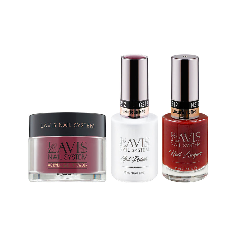 LAVIS 3 in 1 - 212 Luxurious Red - Acrylic & Dip Powder (1oz), Gel & Lacquer