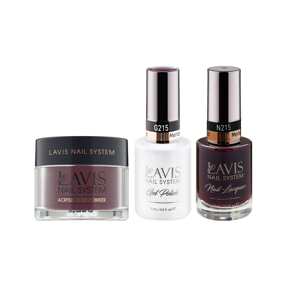 LAVIS 3 in 1 - 215 Merlot - Acrylic & Dip Powder (1oz), Gel & Lacquer