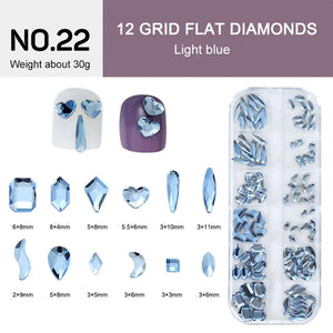 12 Grids Flat Diamonds Rhinestones #22 Light Blue