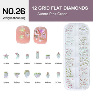 12 Grids Flat Diamonds Rhinestones #26 Aurora Pink Green