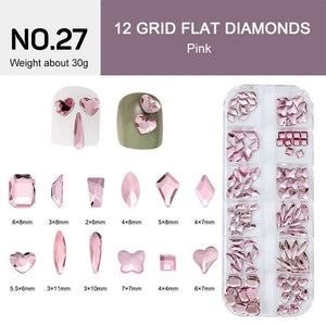 12 Grids Flat Diamonds Rhinestones #27 Pink