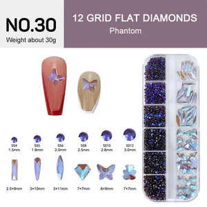 12 Grids Flat Diamonds Rhinestones #30 Phantom