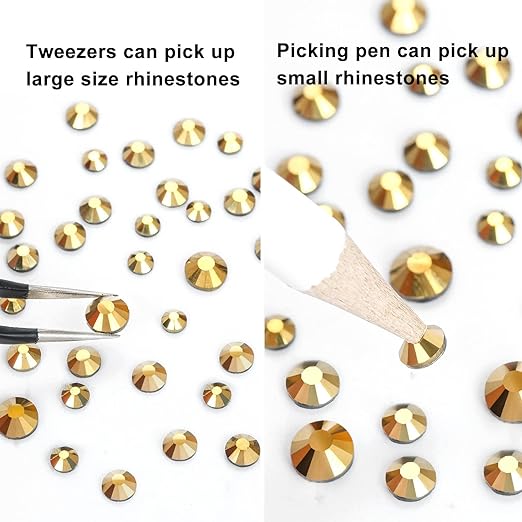 Crystal Rhinestones Gems for Nails Design Mix 6 Shapes Crystal Diamonds Stone Bling with Tweezers for Nail Art DIY Craft 07 - Champagne Gold