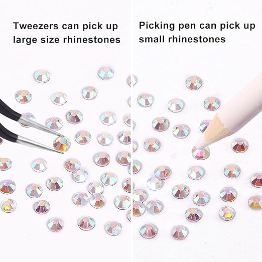Crystal Rhinestones Gems for Nails Design Mix 6 Shapes Crystal Diamonds Stone Bling with Tweezers for Nail Art DIY Craft 02 - Crystal Parsh