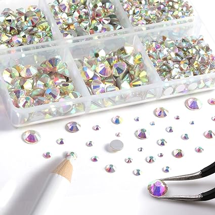 Crystal Rhinestones Gems for Nails Design Mix 6 Shapes Crystal Diamonds Stone Bling with Tweezers for Nail Art DIY Craft 01 - Crystal AB