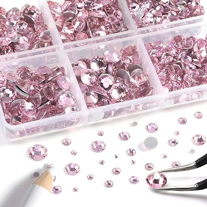 2 Pack 6 Grid Box Rose Pink Glass FlatBack Rhinestones For Nail Art 12