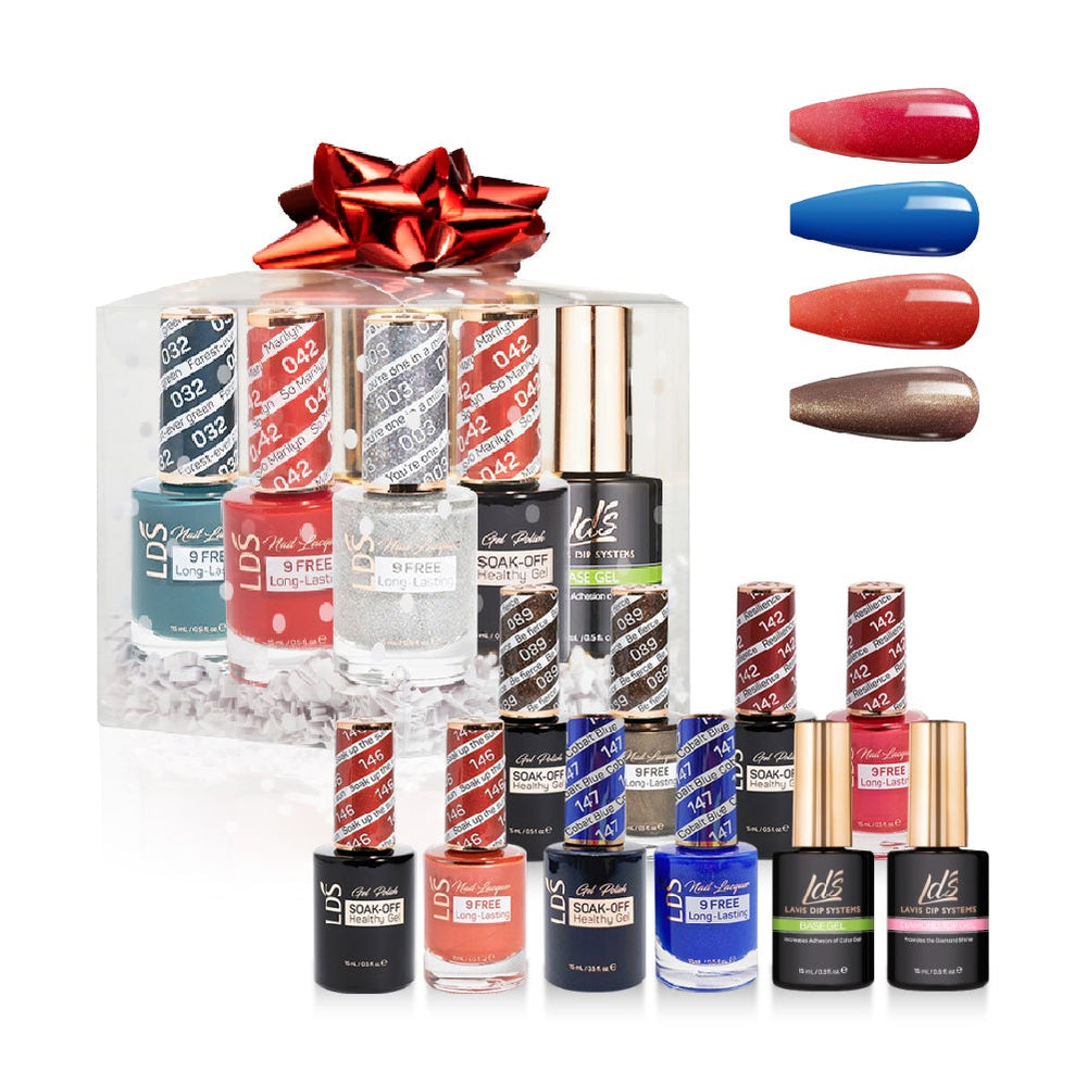 LDS Holiday Gift Bundle: 4 Gel & Lacquer, 1 Base Gel, 1 Top Gel - 089, 142, 146, 147