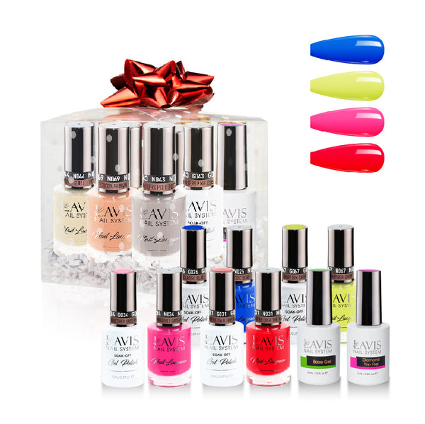 LAVIS Holiday Gift Bundle: 4 Gel & Lacquer, 1 Base Gel, 1 Top Gel - 026, 067, 034, 031