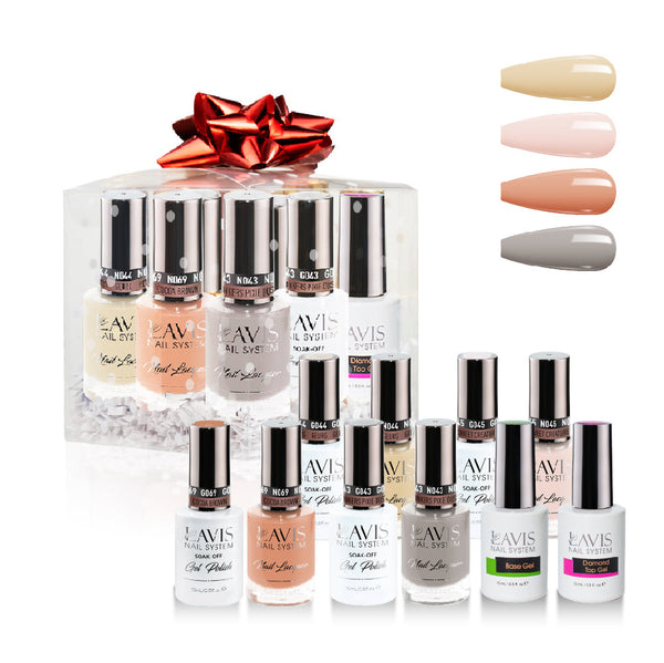 LAVIS Holiday Gift Bundle: 4 Gel & Lacquer, 1 Base Gel, 1 Top Gel - 044, 045, 069, 043