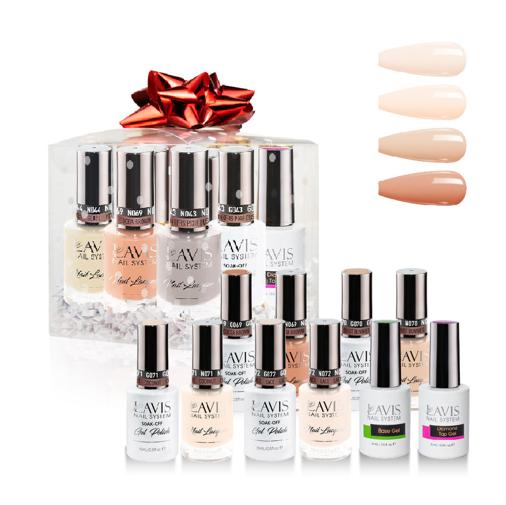 LAVIS Holiday Gift Bundle: 4 Gel & Lacquer, 1 Base Gel, 1 Top Gel - 072, 071, 070, 069