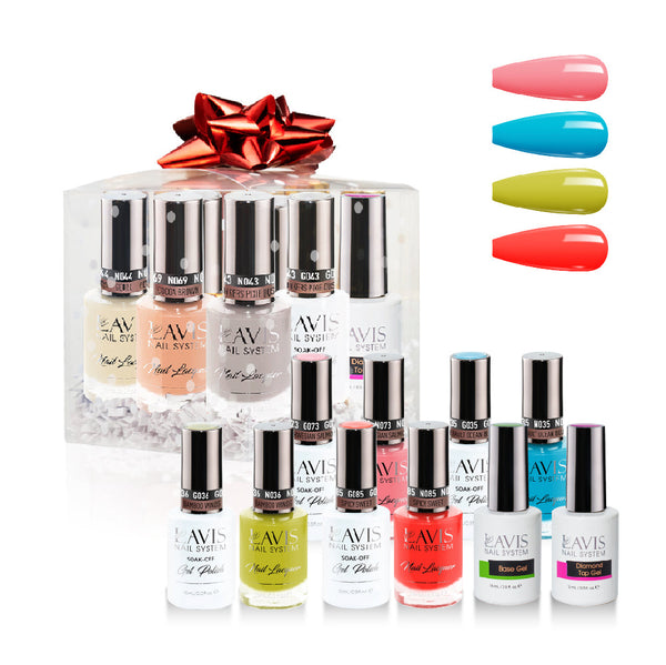 LAVIS Holiday Gift Bundle: 4 Gel & Lacquer, 1 Base Gel, 1 Top Gel - 073, 035, 036, 085