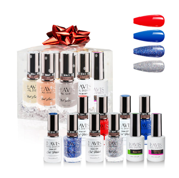 LAVIS Holiday Gift Bundle: 4 Gel & Lacquer, 1 Base Gel, 1 Top Gel - 094, 095, 108, 097