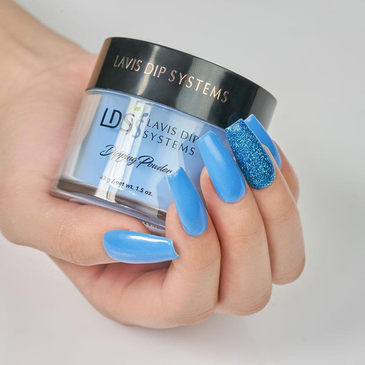 LDS Blue Glitter Dipping Powder Nail Colors - 170 Young Attitude
