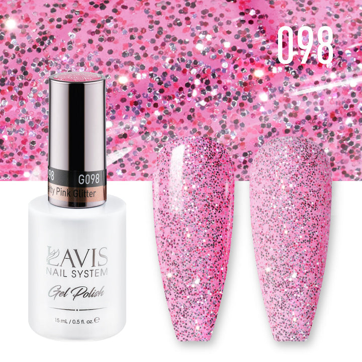 LAVIS Nail Lacquer - 098 Pretty Pink Glitter - 0.5oz