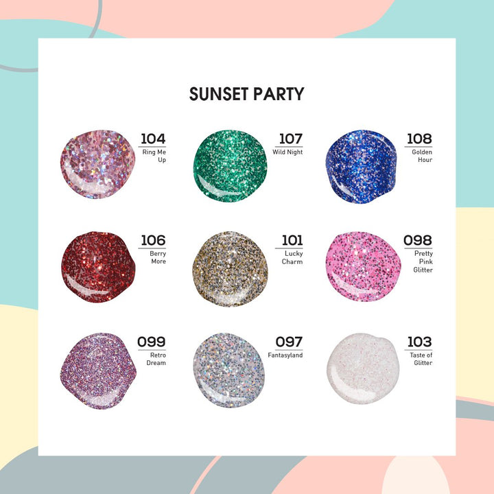 SUNSET PARTY - Lavis Holiday Gel Nail Polish Collection: 097, 098, 099, 101, 103, 104, 106, 107, 108