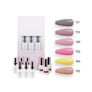  Lavis Nude Pastel 2022 Collection Gel Set 3: 6 Gel Polishes, 1 Base Gel, 1 Top Gel, 1 Protein Bond & Primer - 117; 113; 136; 153; 184; 135 by LAVIS NAILS sold by DTK Nail Supply