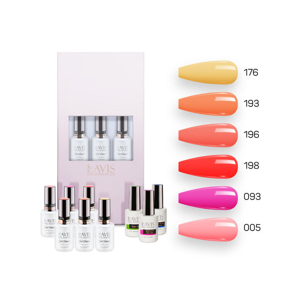  Lavis Summer Collection Gel Set 4: 6 Gel Polishes, 1 Base Gel, 1 Top Gel, 1 Protein Bond & Primer - 176; 193; 196; 198; 093; 005 by LAVIS NAILS sold by DTK Nail Supply