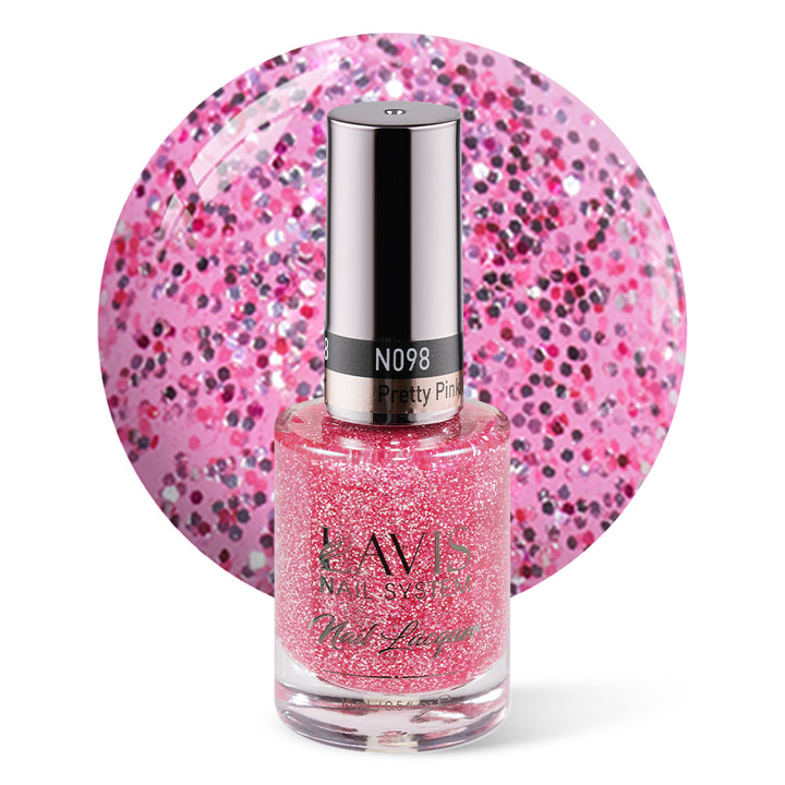 LAVIS Nail Lacquer - 098 Pretty Pink Glitter - 0.5oz