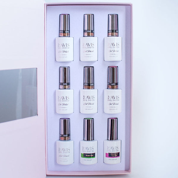 Lavis Holiday Collection: 7 Gel Polishes, 1 Base Gel, 1 Top Gel - PASSION IN PARIS - 054; 047; 052; 053; 050; 051; 049 + BT