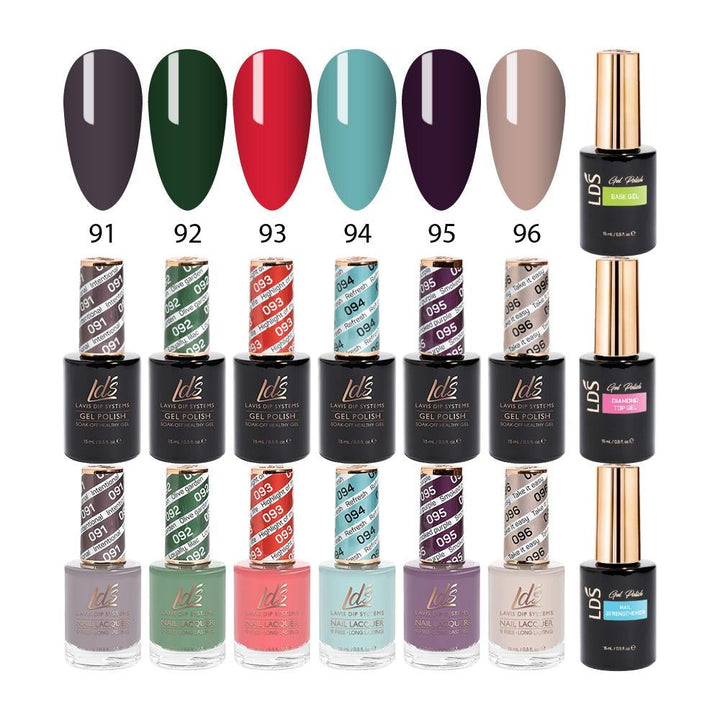 LDS Gel & Matching Lacquer Starter Kit : 091, 092, 093, 094, 095, 096, Base,Top & Strengthener