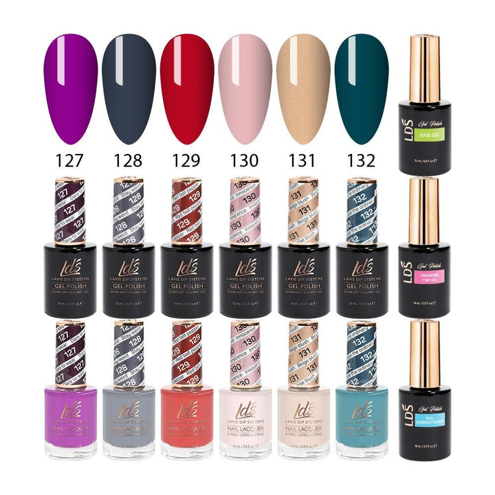 LDS Gel & Matching Lacquer Starter Kit : 127, 128, 129, 130, 131, 132, Base,Top & Strengthener