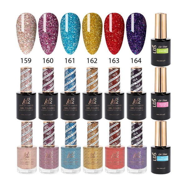 LDS Gel & Matching Lacquer Starter Kit : 159, 160, 161, 162, 163, 164, Base,Top & Strengthener