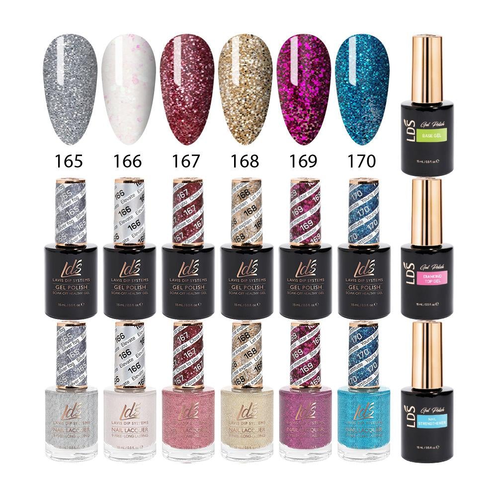 LDS Gel & Matching Lacquer Starter Kit : 165, 166, 167, 168, 169, 170, Base,Top & Strengthener