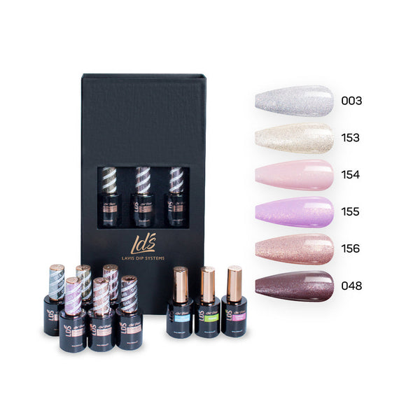 LDS Holiday Collection: 6 Gel Polishes, 1 Base Gel, 1 Top Gel, 1 Strengthener Gel - SOFT GLAM -  003, 048, 153, 154, 155, 156