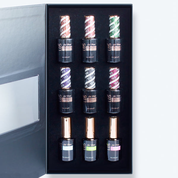 LDS Holiday Collection: 6 Gel Polishes, 1 Base Gel, 1 Top Gel, 1 Strengthener Gel - KEEP IT PLAYFUL - 163, 167, 172, 173, 158, 169