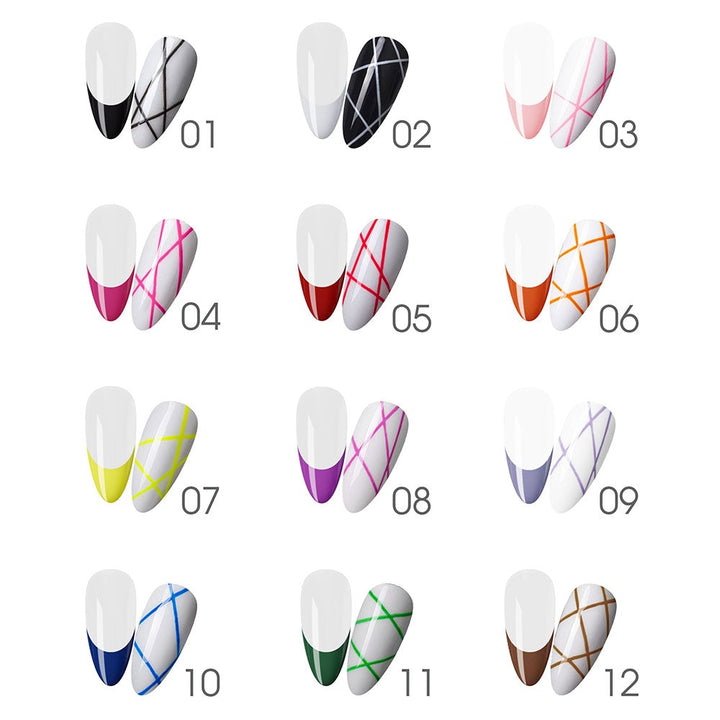 LDS Line Art Gel Nails Polish Nail Art Set (12 colors): 01-12 (ver 2)