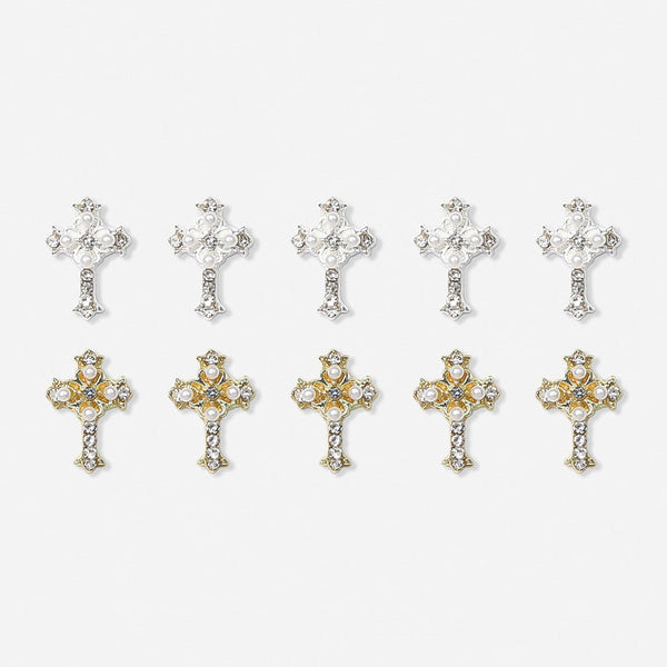 LX2 #415-416 2PCS Mini Pearl Cross Charm