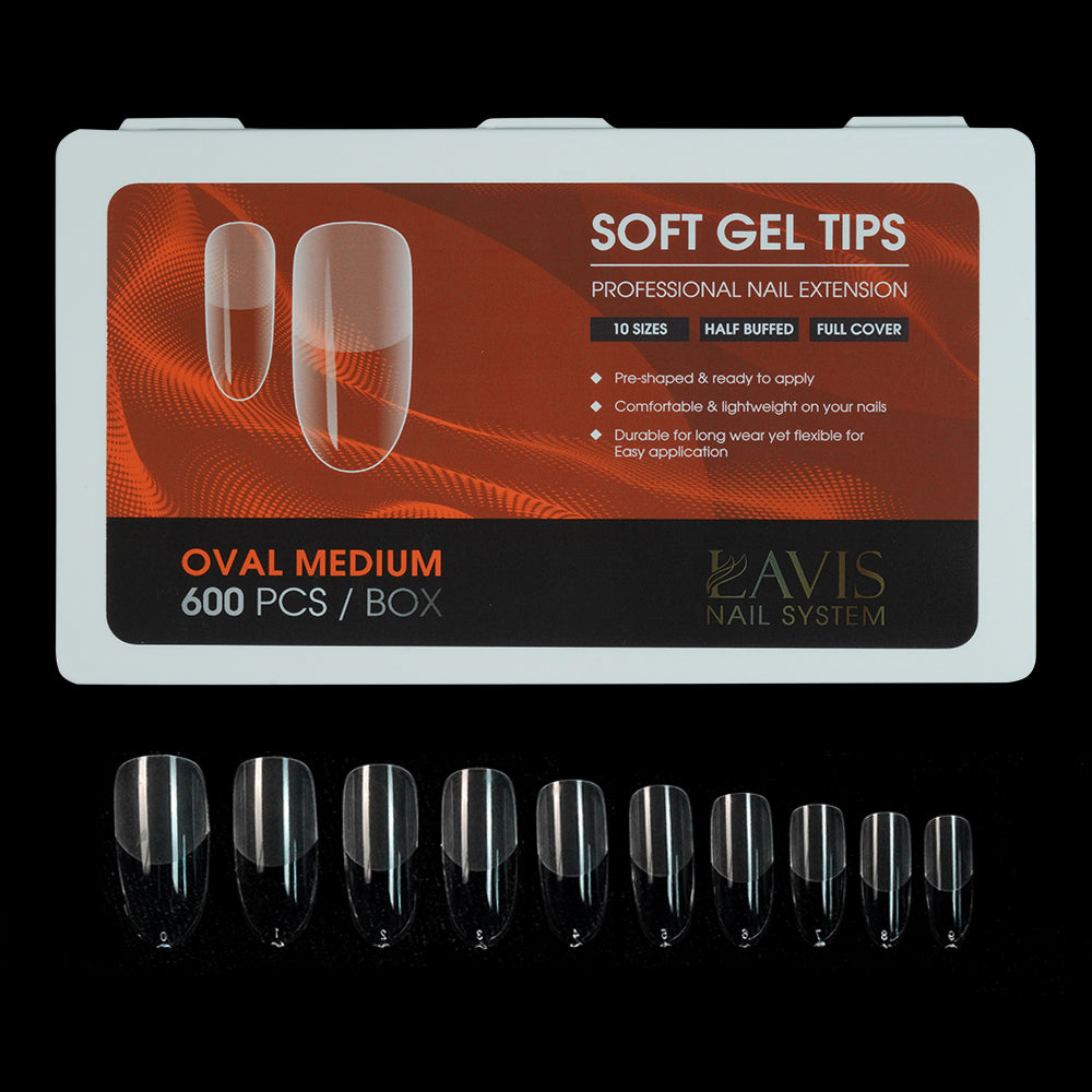 LAVIS Oval Medium - 10 Sizes Half Buffed - Soft Gel Tips