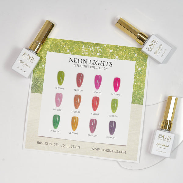 LAVIS Reflective R05 - Set 12 Colors (13-24) - Gel Polish 0.5 oz - Neon Lights Reflective Collection