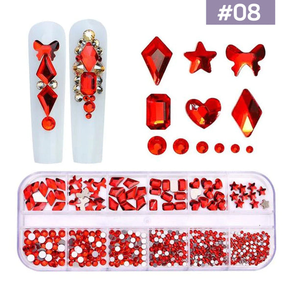 12 Grids Flatback Rhinestones RB-08 Red