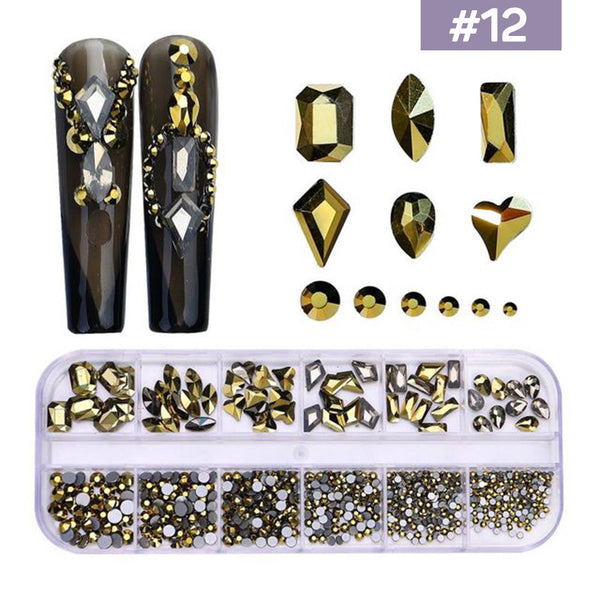 12 Grids Flatback Rhinestones RB-12 Mine Gold