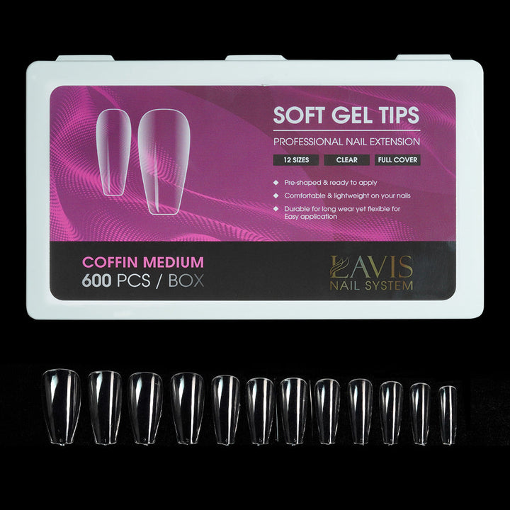 LAVIS Coffin Medium - 12 Sizes Clear - Soft Gel Tips