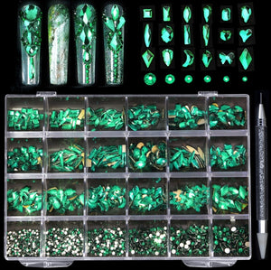 24 Grids Luxury Rhinestones Kit #03 - Green (PCS)