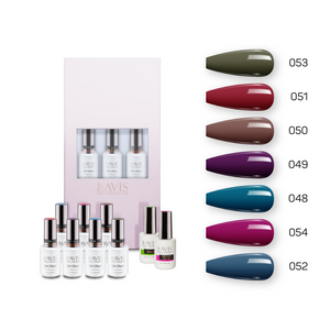 Lavis Holiday Collection: 7 Gel Polishes, 1 Base Gel, 1 Top Gel - Set 20 - 053, 051, 050, 049, 048, 054, 052 + BT