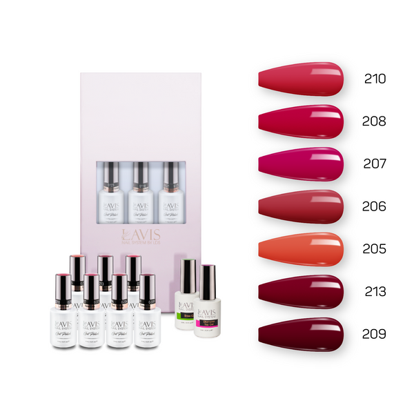 Lavis Holiday Collection: 7 Gel Polishes, 1 Base Gel, 1 Top Gel - Set 22 - 210, 208, 207, 206, 205, 213, 209 + BT