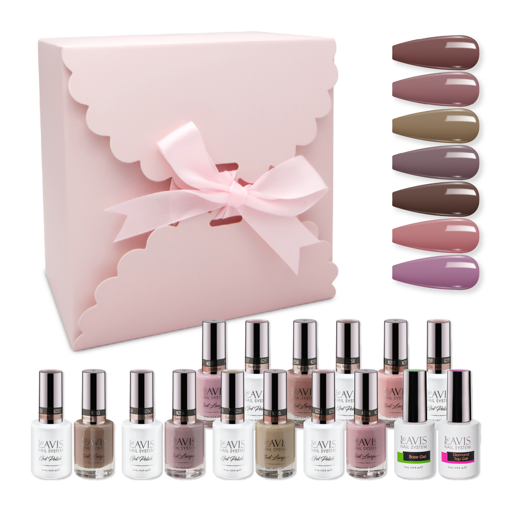 LAVIS Holiday Gift Bundle Set 17: 7 Gel & Lacquer, 1 Base Gel, 1 Top Gel - 253; 254; 255; 256; 257; 258; 259