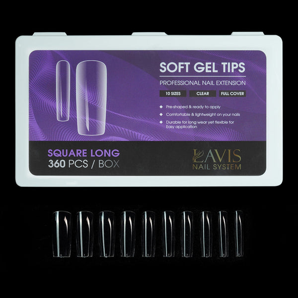 LAVIS Square Long - 10 Sizes Clear - Soft Gel Tips